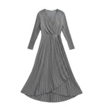 Women's Gray Pleat Wrap Dress - Gray