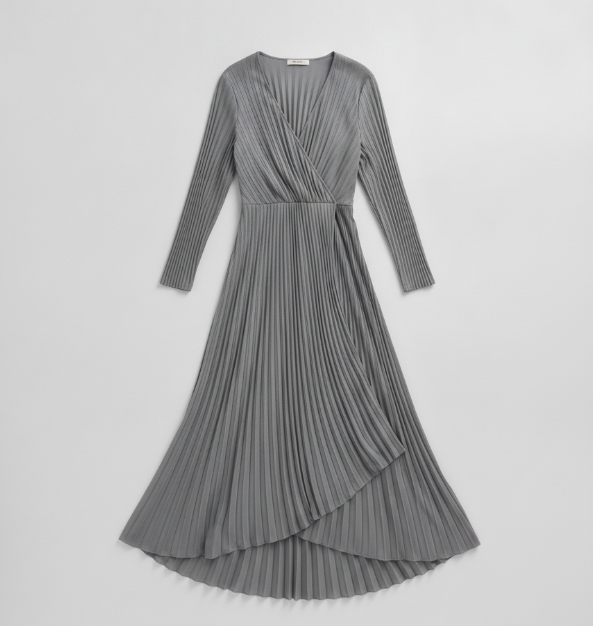 Gray Pleat Wrap Dress