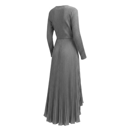 Women's Gray Pleat Wrap Dress