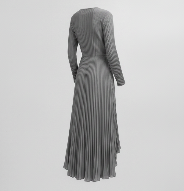 Gray Pleat Wrap Dress