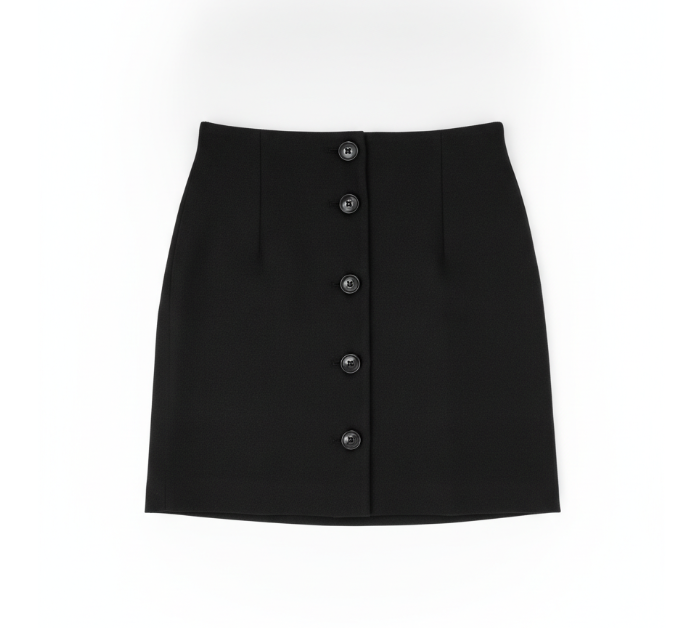 Black Button Mini Skirt