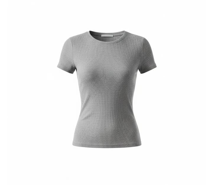 Women's Gray Ribbed Slim T Shirt
