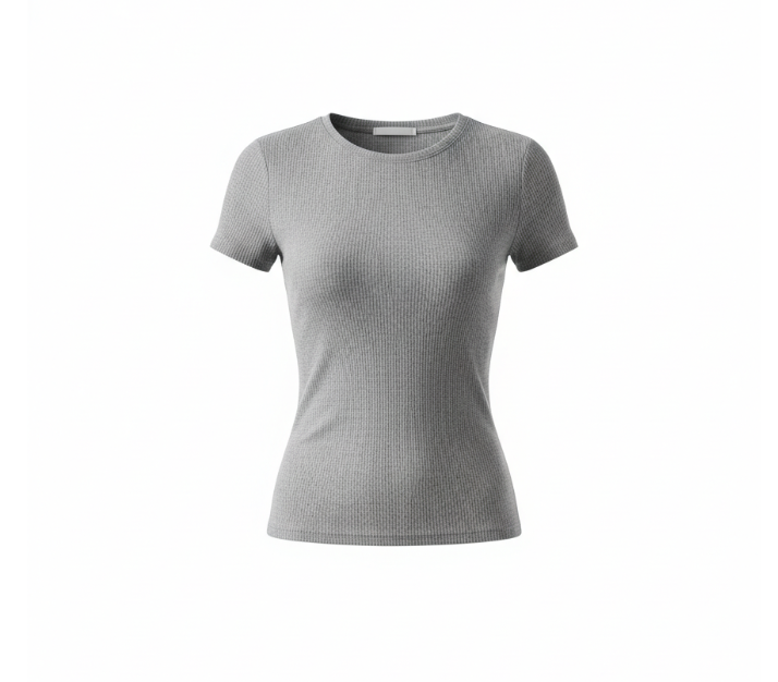 Gray Ribbed Slim T Shirt