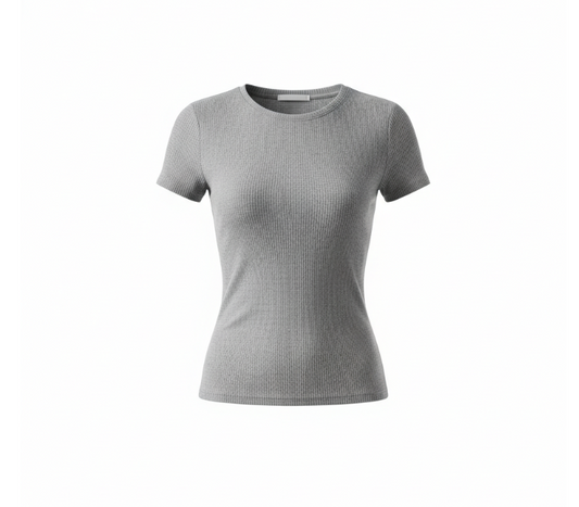 Gray Ribbed Slim T Shirt