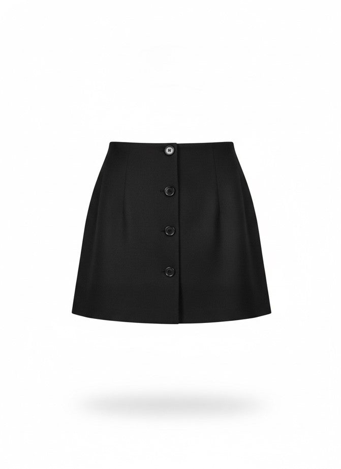 Women's Black Button Mini Skirt