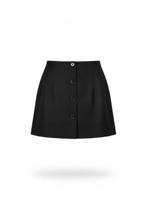 Women's Black Button Mini Skirt - Black