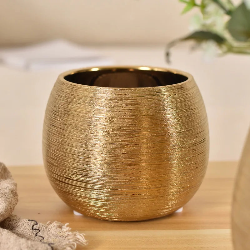 Vaso de Flor Cerâmico Dourado